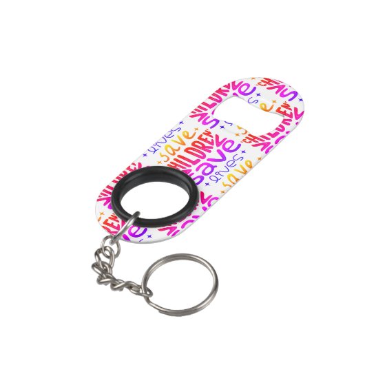 Red kinderen, red levens mini flessenopener (Achterkant Gekanteld)