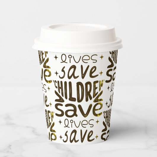 Red kinderen, red levens papieren bekers (Links)