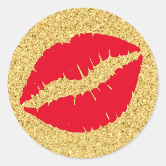 Red Kiss Gold Glitter Ronde Sticker (Voorkant)