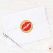 Red Kiss Gold Glitter Ronde Sticker (Envelop)
