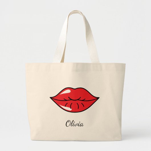Red Kiss Lips Lipstick Grote Tote Bag (Voorkant)