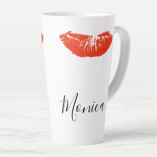 Red Kiss Lips Lipstick op maat Latte Mok (Rechterhoek)