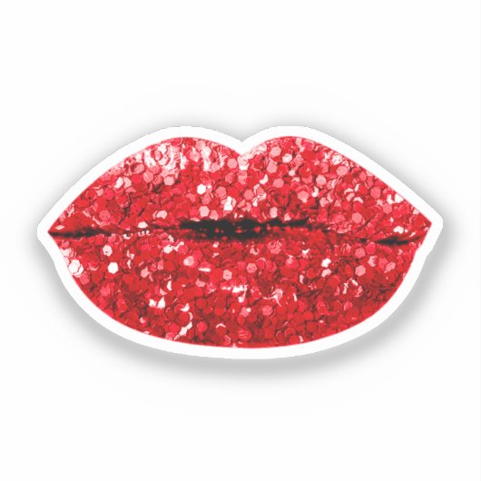 Red Kiss Lips Make-up Glitter Effect Sticker (Voorkant)