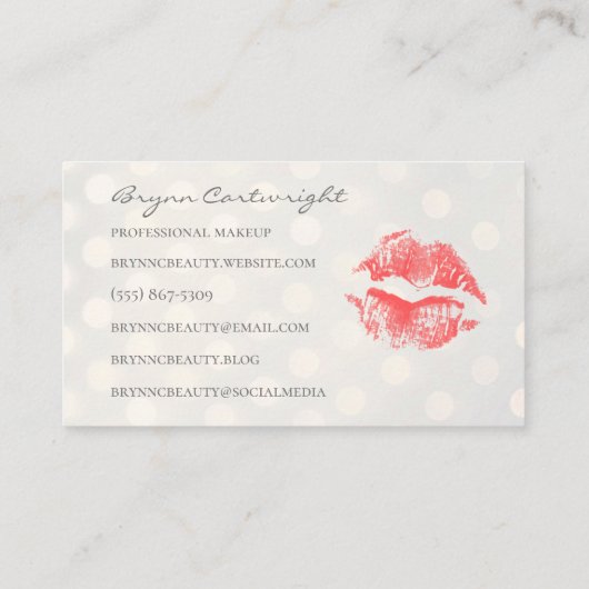 Red Kiss Lips met Golden Bokeh Stippen Make-up Visitekaartje (Achterkant)