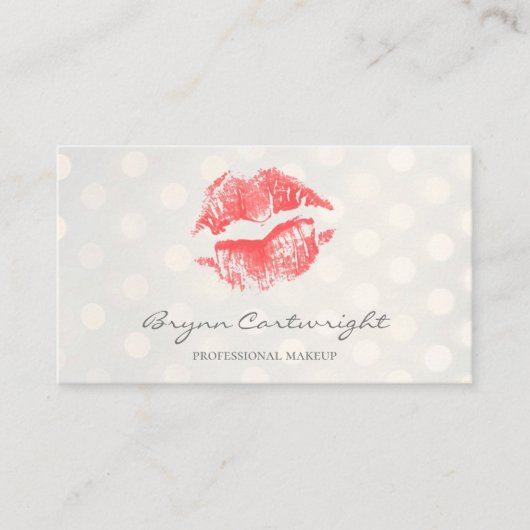 Red Kiss Lips met Golden Bokeh Stippen Make-up Visitekaartje (Voorkant)