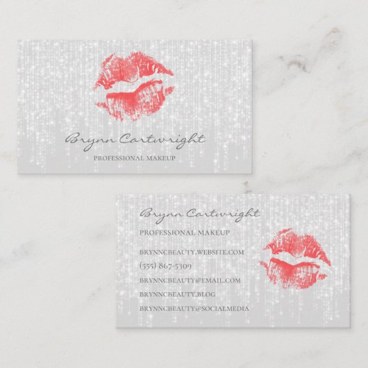 Red Kiss Lips met subtiele Twinkle Lights make-up Visitekaartje (Voorkant / Achterkant)
