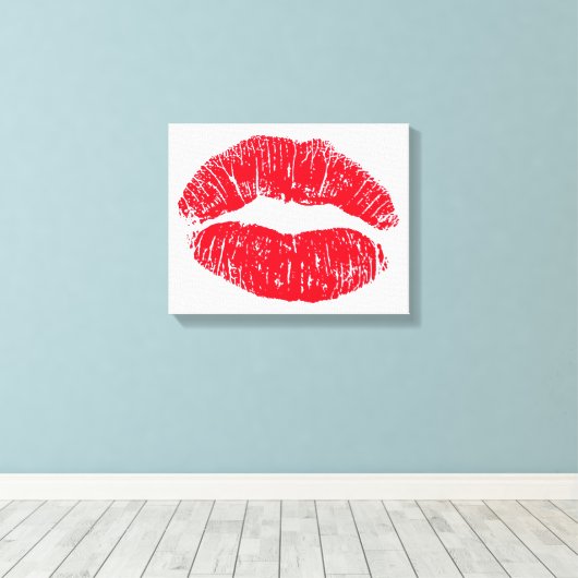 Red Kissons Lips Canvas Afdruk (Insitu (Houten vloer))