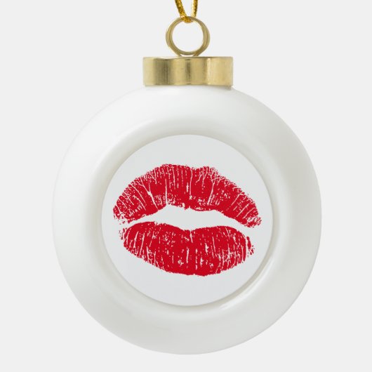 Red Kissons Lips Keramische Bal Ornament (Voorkant)
