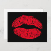 Red Kissons Lips op Black Briefkaart (Voorkant / Achterkant)