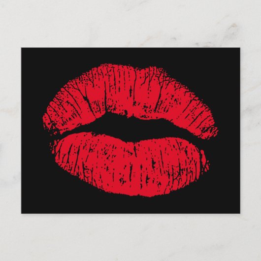 Red Kissons Lips op Black Briefkaart (Voorkant)
