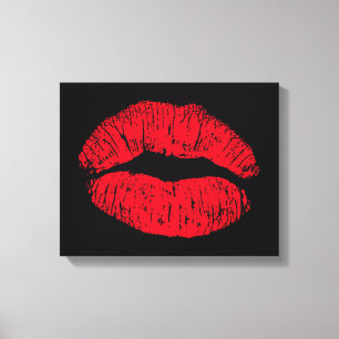 Red Kissons Lips op Black Canvas Afdruk