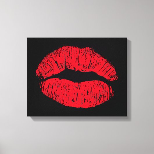 Red Kissons Lips op Black Canvas Afdruk (Voorkant)