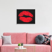 Red Kissons Lips op Black Canvas Afdruk (Insitu (Woonkamer))