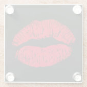 Red Kissons Lips op Black Glazen Onderzetter (Achterkant)