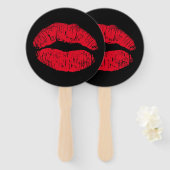 Red Kissons Lips op Black Handwaaier (Voorkant en achterkant)