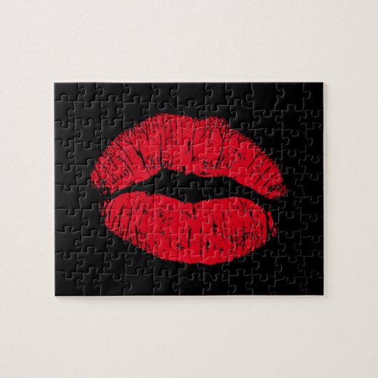 Red Kissons Lips op Black Legpuzzel (Horizontaal)