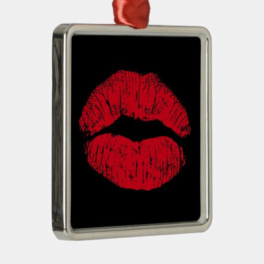 Red Kissons Lips op Black Metalen Ornament (Rechts)