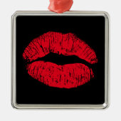 Red Kissons Lips op Black Metalen Ornament (Voorkant)