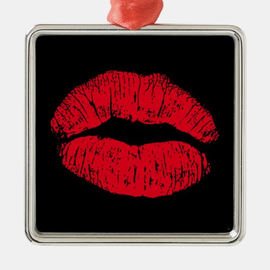 Red Kissons Lips op Black Metalen Ornament (Voorkant)
