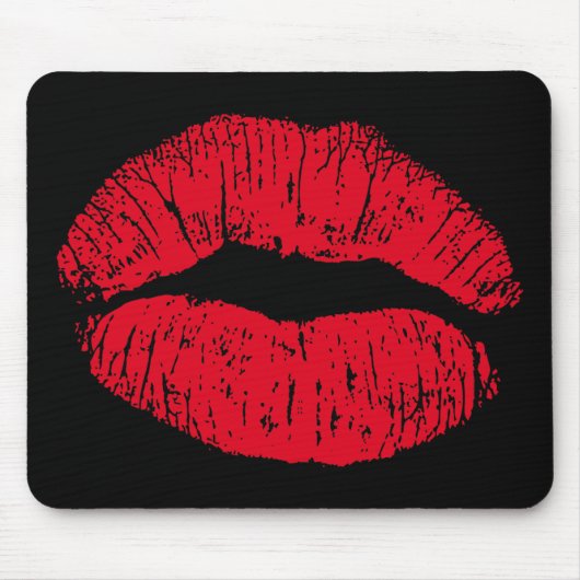 Red Kissons Lips op Black Muismat (Voorkant)