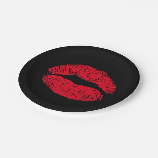 Red Kissons Lips op Black Papieren Bordje (Gekanteld)