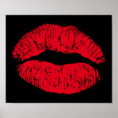 Red Kissons Lips op Black Poster (Voorkant)