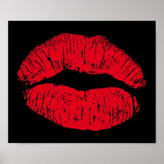 Red Kissons Lips op Black Poster (Voorkant)