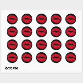 Red Kissons Lips op Black Ronde Sticker (Vel)