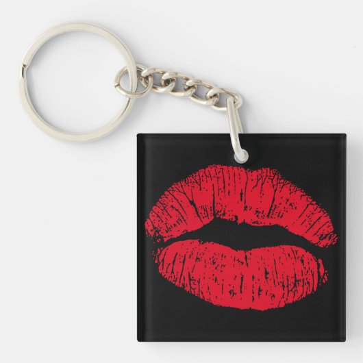 Red Kissons Lips op Black Sleutelhanger (Voorkant)