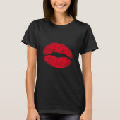 Red Kissons Lips op Black T-shirt (Voorkant)