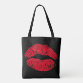 Red Kissons Lips op Black Tote Bag (Achterkant)