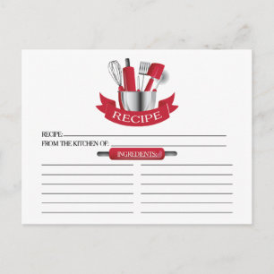 Red Kitchen Tools Vrijgezellenfeest Recipe Cards Briefkaart