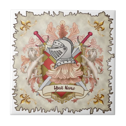 Red Knight Family Crest Achternaam Tegeltje (Voorkant)