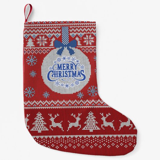 Red Knit Merry Christmas Stocking Kleine Kerstsok (Voorkant)
