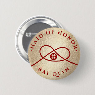 Red Knot Double Happiness Team Bride Chic Wedding Ronde Button 5,7 Cm