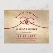 Red Knot Dubbele Geluk Chinees sparen de Datum Aankondigingskaart (Voorkant)