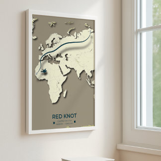 Red Knot Migration Map - Minimalistische  Vogel Poster
