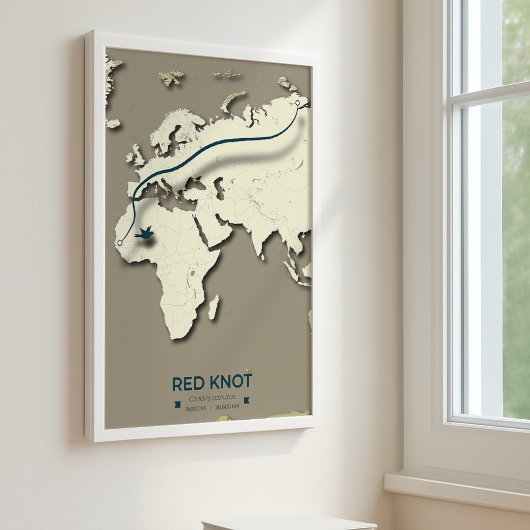 Red Knot Migration Map - Minimalistische  Vogel Poster