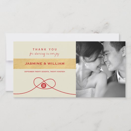 Red Knot Union Double Happiness Chinese Wedding Bedankkaart (Voorkant)