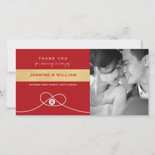 Red Knot Union Double Happiness Chinese Wedding Bedankkaart (Voorkant)