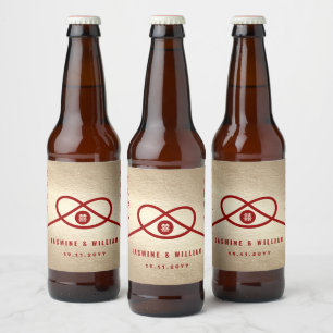 Red Knot Union Double Happiness Chinese Wedding Bier Etiket