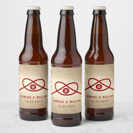 Red Knot Union Double Happiness Chinese Wedding Bier Etiket (Flessen)