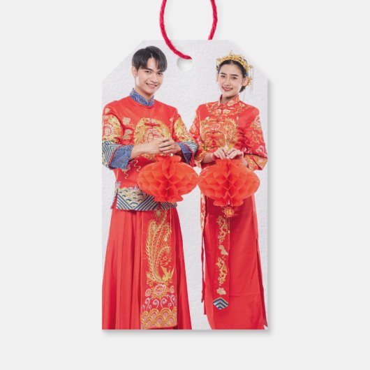 Red Knot Union Double Happiness Chinese Wedding Cadeaulabel (Achterkant)