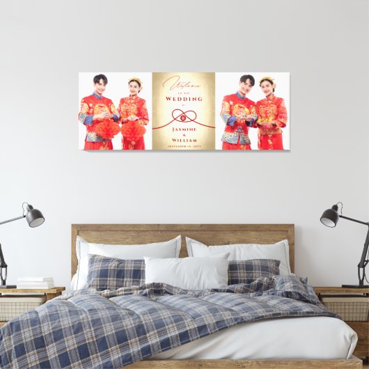 Red Knot Union Double Happiness Chinese Wedding Canvas Afdruk (Insitu (Slaapkamer))