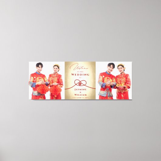 Red Knot Union Double Happiness Chinese Wedding Canvas Afdruk (Voorkant)