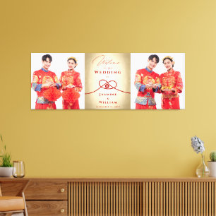 Red Knot Union Double Happiness Chinese Wedding Canvas Afdruk