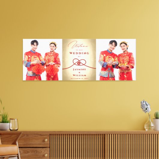Red Knot Union Double Happiness Chinese Wedding Canvas Afdruk (Insitu (Woonkamer))