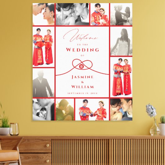 Red Knot Union Double Happiness Chinese Wedding Canvas Afdruk (Insitu (Woonkamer))