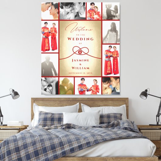 Red Knot Union Double Happiness Chinese Wedding Canvas Afdruk (Insitu (Slaapkamer))