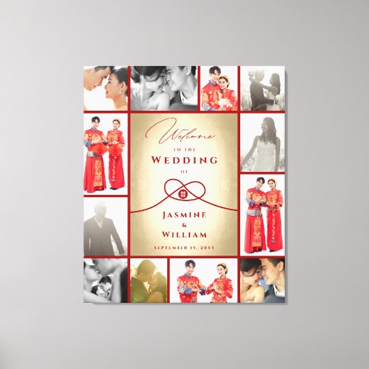 Red Knot Union Double Happiness Chinese Wedding Canvas Afdruk (Voorkant)